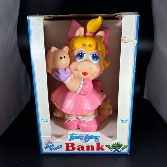 Vintage Jim Hensons Muppet Babies Miss‎ Piggy 1989 Vinyl Piggy Bank Toy New NIB - Picture 1 of 8